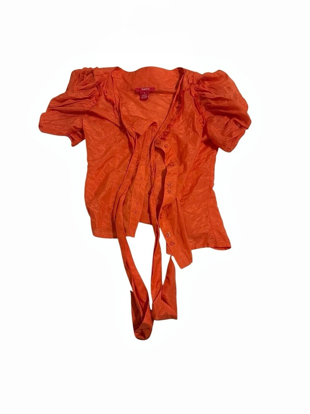 Scarlett Puff Sleeve Tie Front Top in Orange Size Small Like New